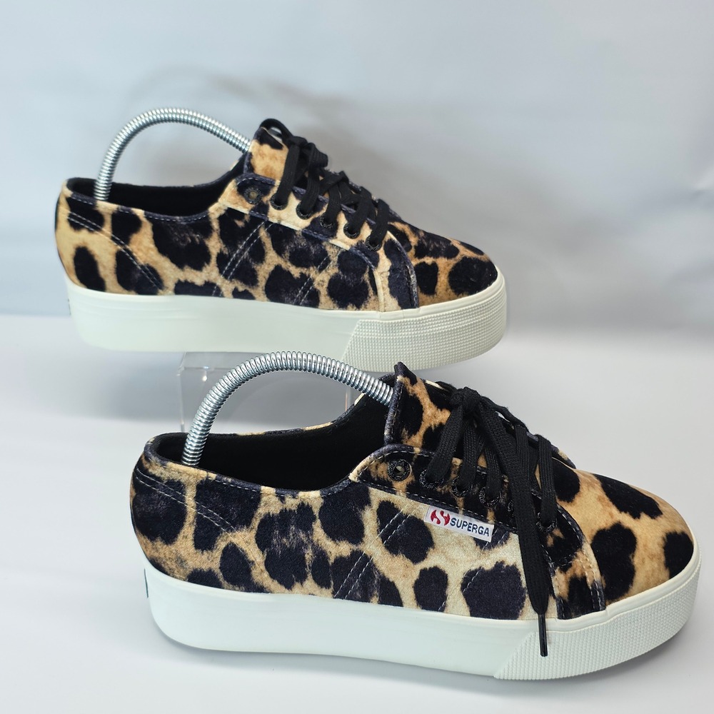 Superga 2790 Leopard Print‎ Velvet Platform Sneakers Women's Size 8.5 - Picture 3 of 8